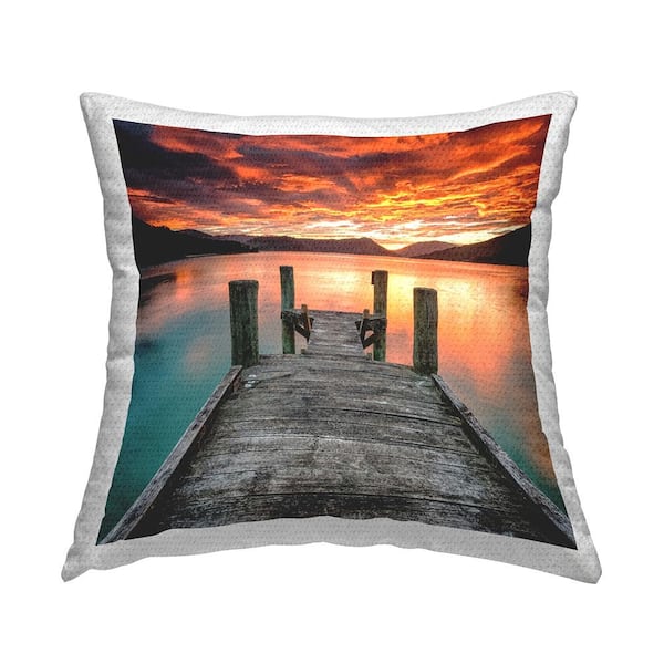 Stupell Industries Sunset Over Lake Dock Multi-Color Square Outdoor Throw Pillow