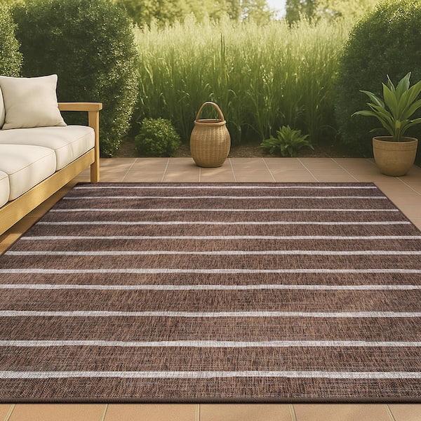 JONATHAN Y Colonia Berber Stripe Brown/Beige 3 ft. x 5 ft. Indoor/Outdoor Area Rug