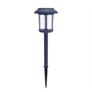 Hawthorne 14-Lumens Navy Blue Solar LED Ice Glass Lens and Vintage Bulb Weather Resistant Outdoor Path Light (4-Pack)