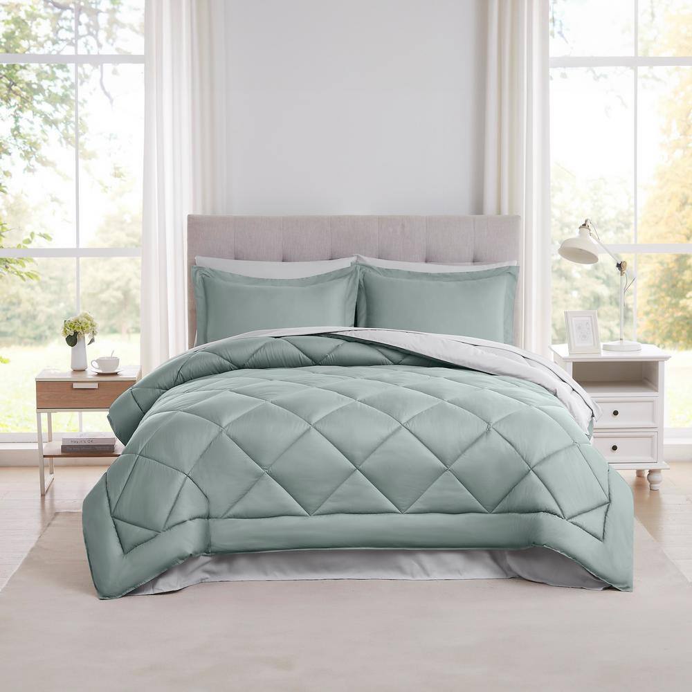 Dusty Sage Queen Microfiber 7-Piece Reversible Bed in a Bag Set