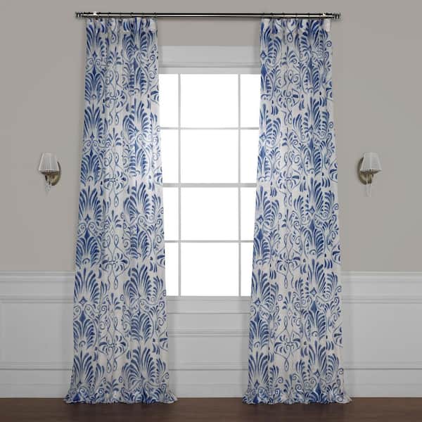 Exclusive Fabrics & Furnishings Xenia Blue Printed Sheer Curtain - 50 in. W x 108 in. L