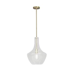 Fusion Harlow 60-Watt Integrated LED Brushed Brass Pendant with Seeded Glass Shade