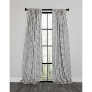 Grey Floral Rod Pocket Room Darkening Curtain - 52 in. W x 63 in. L
