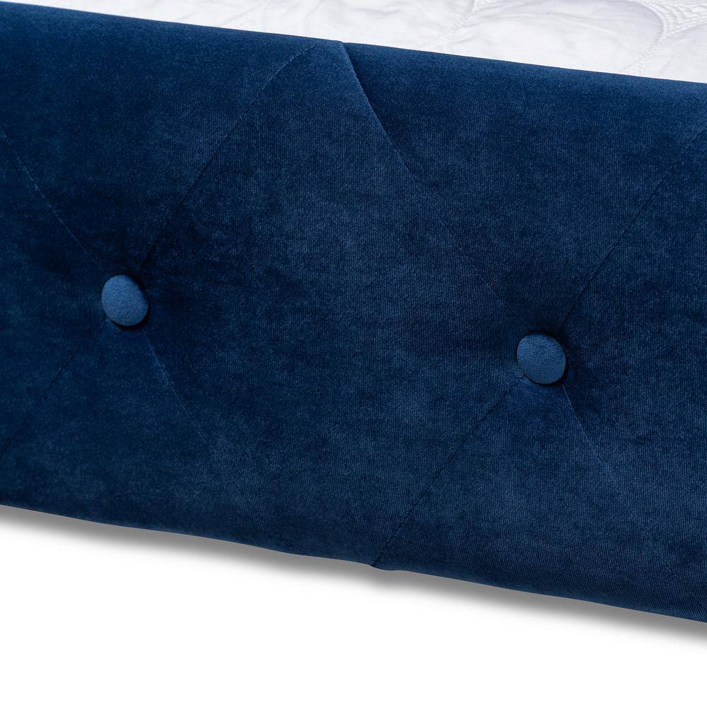 Navy Blue Velvet Upholstered Full Daybed with Trundle