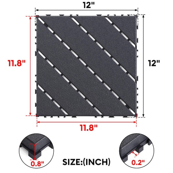 12 in. W x 12 in. L Outdoor Backyard Striped Pattern Square PVC Interlocking Flooring Deck Tiles(Pack of 44Tiles)in Gray
