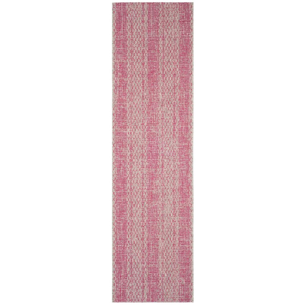 Courtyard Light Gray/Fuchsia 2 ft. x 7 ft. Distressed Striped Diamond Indoor/Outdoor Runner Rug price history on PriceWatchPro