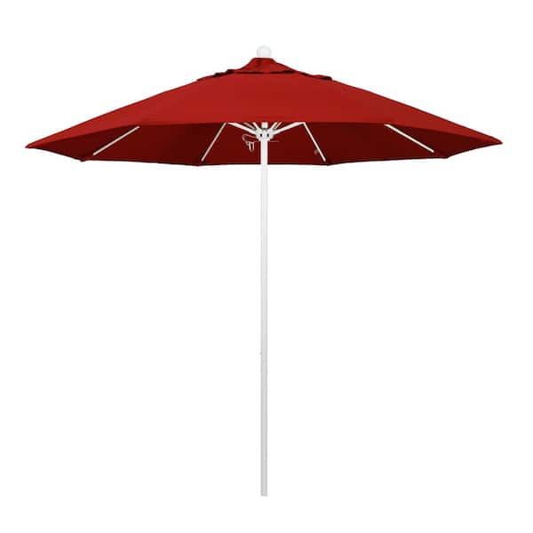 California Umbrella 9 ft. Fiberglass Market Pulley Open Matted White Patio Umbrella in Red Pacifica