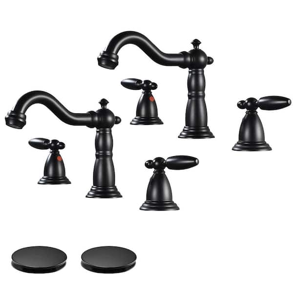 Double handle 8 in. Widespread Bathroom Faucet 3 Hole Bathroom Sink Faucet in Matte Black (2-Pack)