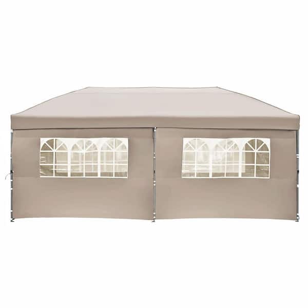 10 ft. x 20 ft. Pop Up Canopy with Sidewalls for Parties with Wheeled Bag in Khaki