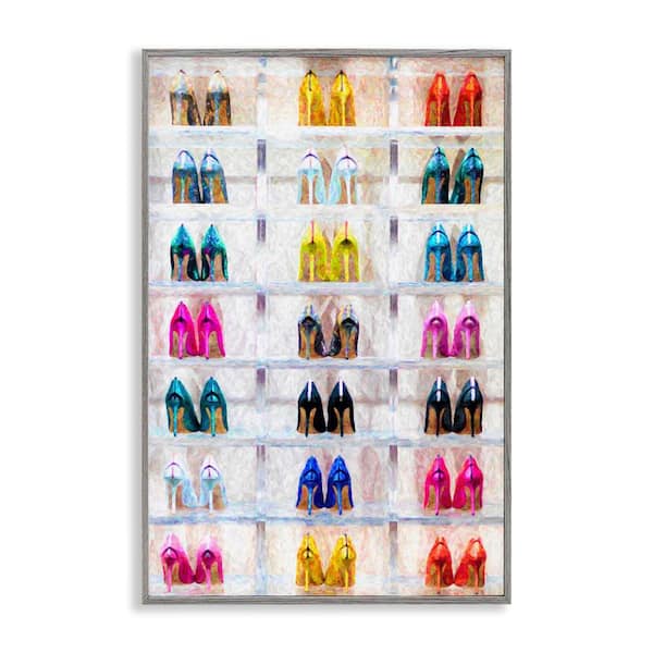 Stupell Industries Arranged High Heels by Graffi*tee Studios Gray Framed Abstract Giclee Art Print 30 in. x 20 in.