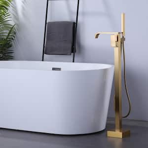 Single Handle Floor Mounted Freestanding Tub Filler with Diverter and Handshower in Gold