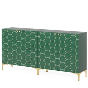 Ahlivia Dark Green Wood 63 in. Modern Sideboards Buffet Cabinet, Accent Cabinet with Adjustable Shelves and Doors