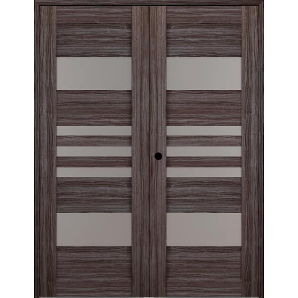 Belldinni Leti 60 in. x 80 in. Right Hand Active 5-Lite Frosted Glass Gray Oak Wood Composite Double Prehung French Door
