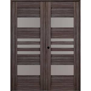 Leti 72 in. x 80 in. Right Hand Active 5-Lite Frosted Glass Gray Oak Wood Composite Double Prehung French Door