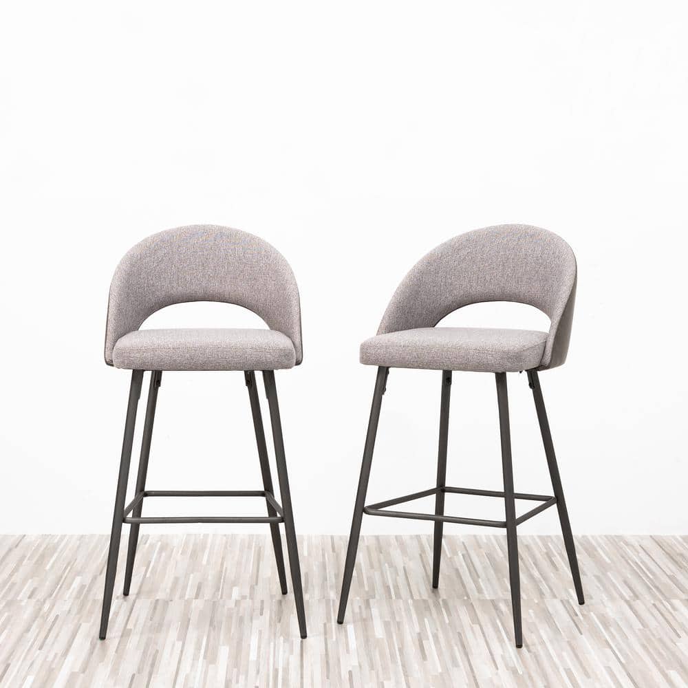 Contemporary Dark Gray Leatherette Barstool with Matte Metal Legs, Set of 2