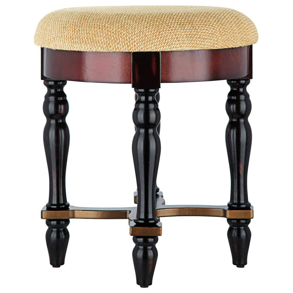 Grand Duchess Walnut and Black Solid Wood Accent Stool