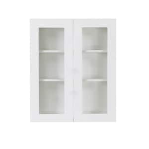 Lancaster White Plywood Shaker Stock Assembled Wall Glass Door Kitchen Cabinet 33 in. W x 36 in. H x 12 in. D