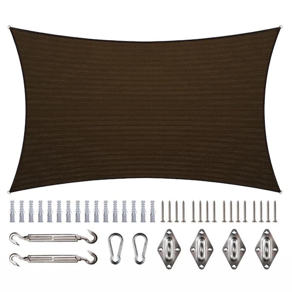 COLOURTREE 16 ft. x 8 ft. 190 GSM Brown Rectangle Sun Shade Sail with Rectangle Kit