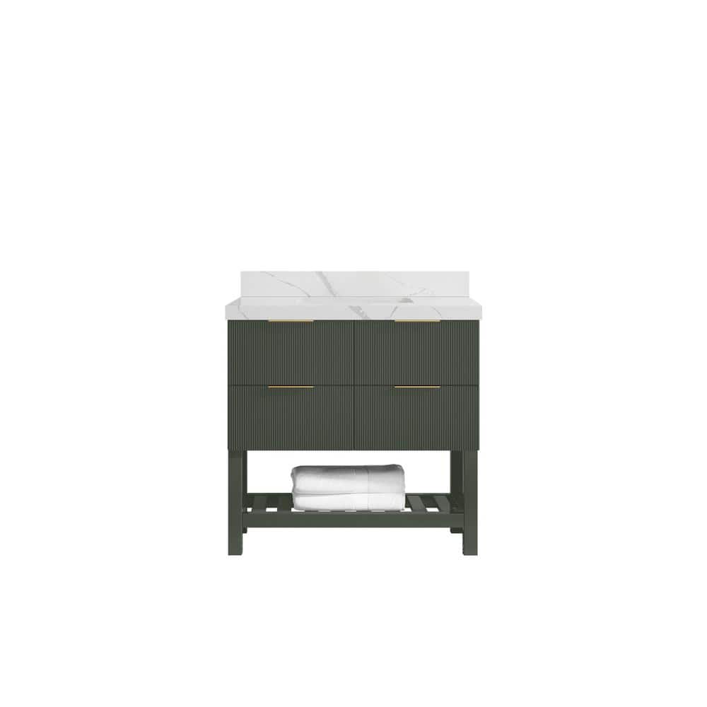 Catalina 36 in. Single Sink Freestanding Pewter Green Bath Vanity with Calacatta Laza Quartz Top Unassembled price history on PriceWatchPro