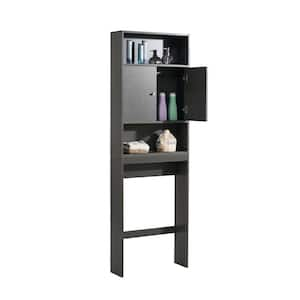 25 in. W x 77 in. H x 7.9 in. D Black Over The Toilet Storage Space Saver Cabinet with Shelves and Doors