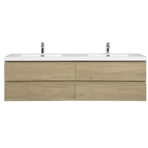 72 in. W x 20 in. D x 22 in. H Double Sink Floating Bath Vanity in Natural Oak with Glossy White Resin Top