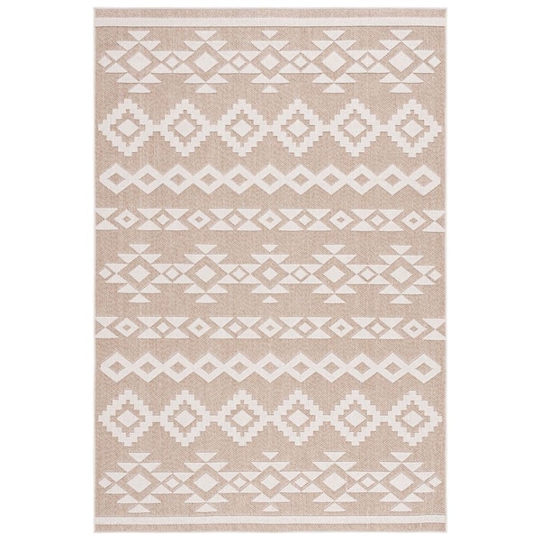SAFAVIEH Global Beige/Ivory 4 ft. x 6 ft. Diamond Aztec Indoor/Outdoor Area Rug