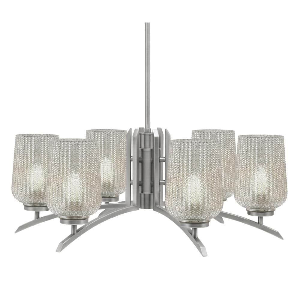 Siena 26.75 in. 6 Light Graphite Chandelier with Silver Textured Glass Shades