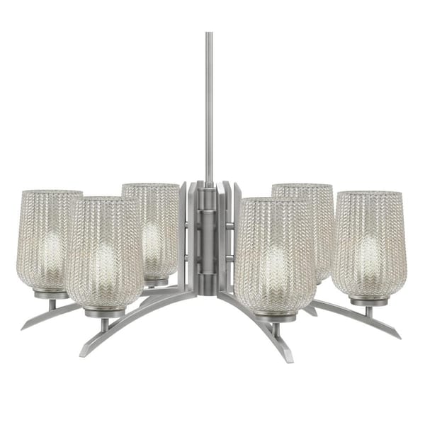 Unbranded Siena 26.75 in. 6 Light Graphite Chandelier with Silver Textured Glass Shades