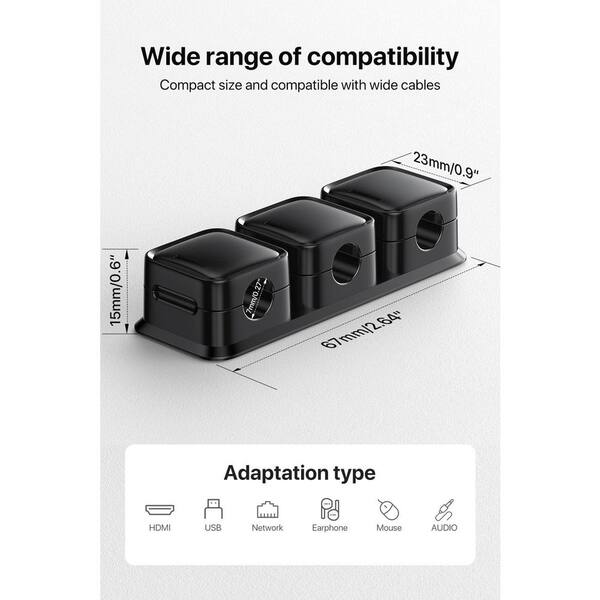 Lukyamzn Magnetic Cable Clips 3 Slot Cord Organizer Black 3 Pack