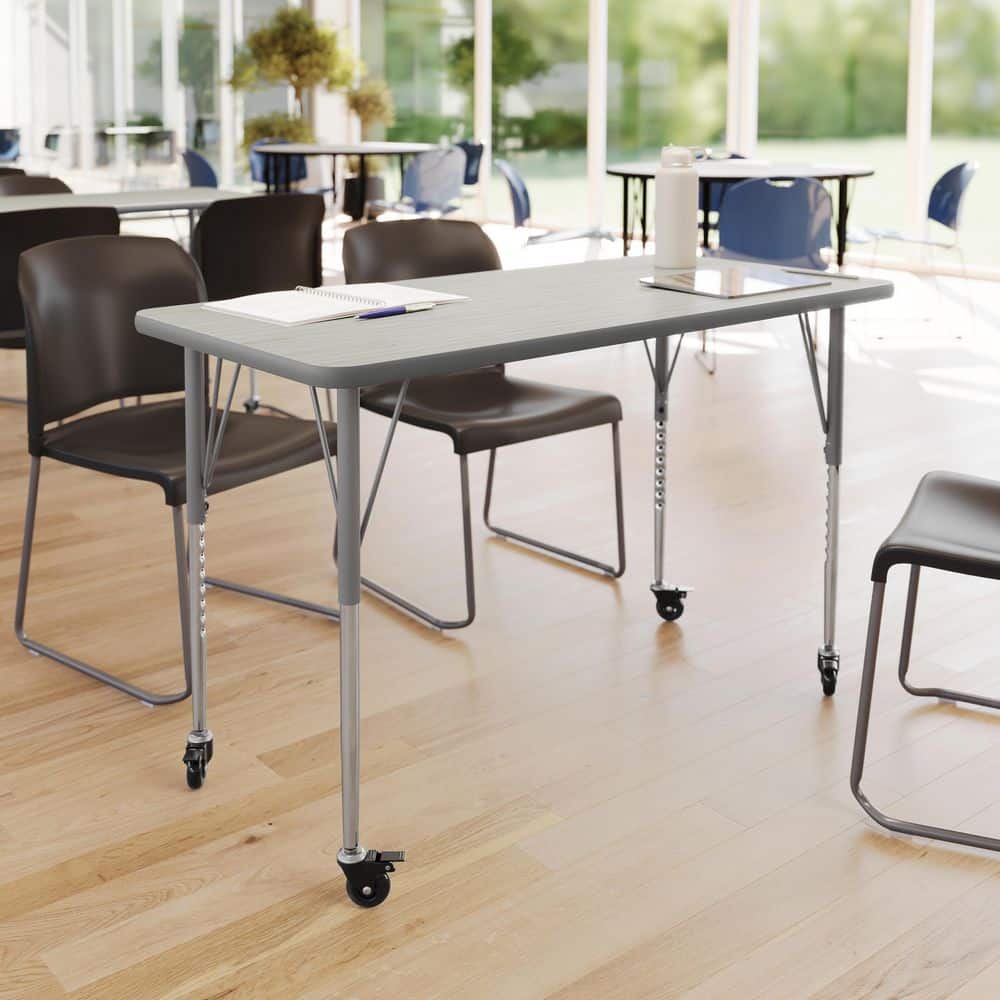 Wren Adjustable Light Gray Top/Silver Frame Rectangle Kids Activity Table with Thermal Laminate Top for 4
