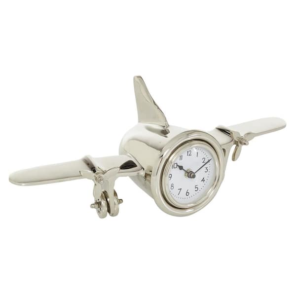 Litton Lane 16 in. x 6 in. Silver Aluminum Airplane Clock