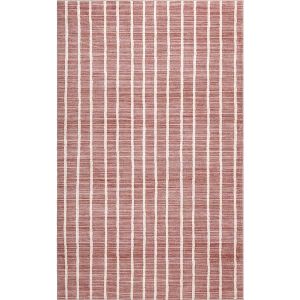 Orton Distressed Ticking Stripe Non-Slip Machine-Washable Rose Clay/Cream 5 ft. x 8 ft. Area Rug