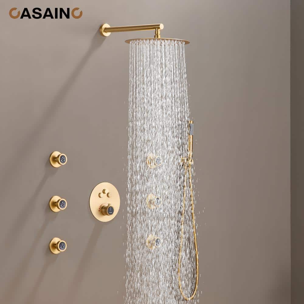Brushed Gold Multi-Head Thermostatic Rain Shower System