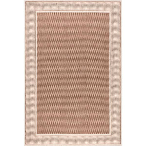 Monochrome Bordered Brown 10 ft. x 14 ft. Outdoor Area Rug