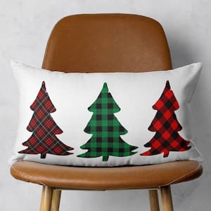 Christmas Tree Decorative Single Throw Pillow 12 in. x 20 in. White and Red Lumbar for Couch, Bedding