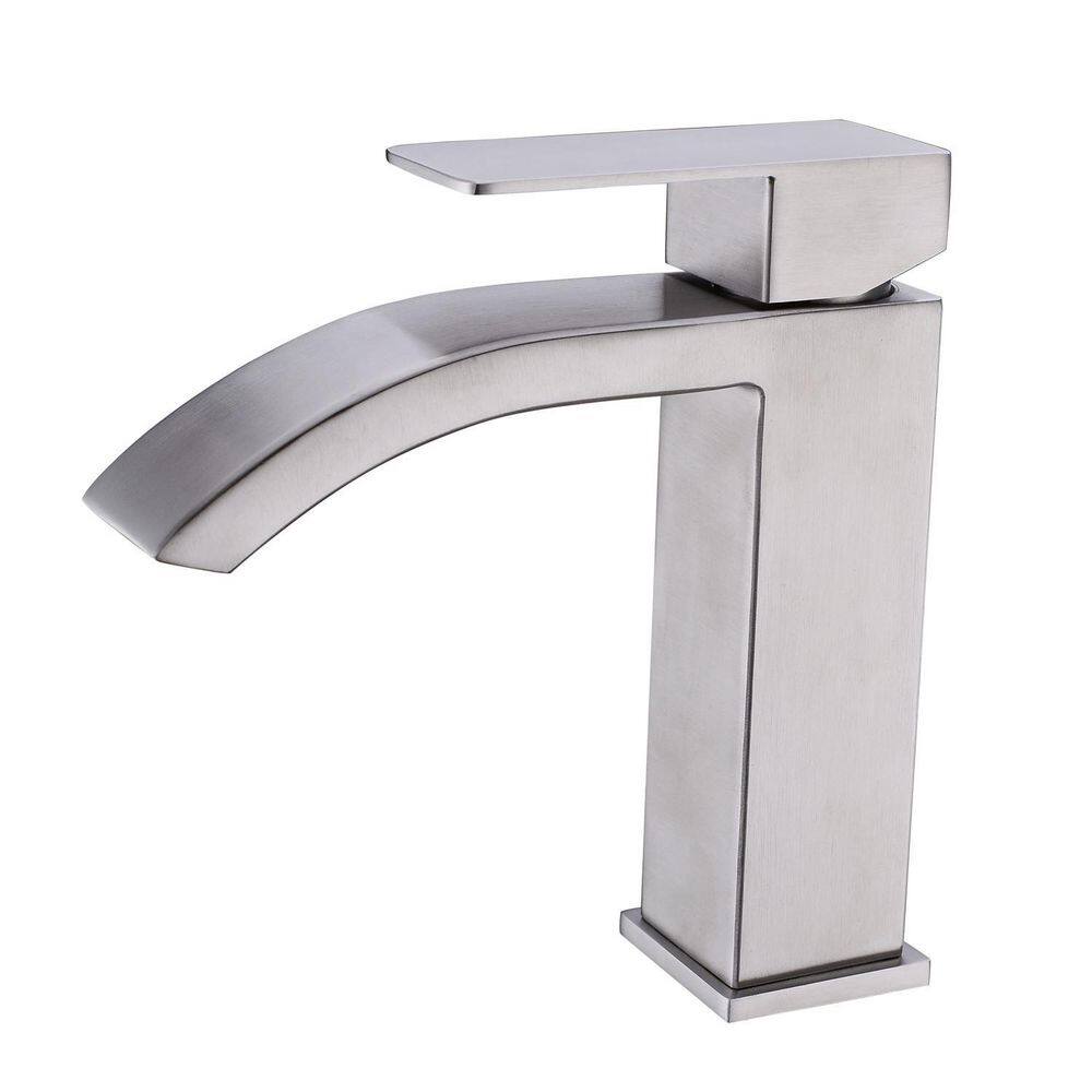 Single Handle Single Hole Waterfall Bathroom Vanity Sink Faucet in Brushed 