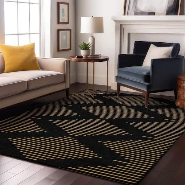 Mayfield Premium Machine Washable Abstract AMF1017 Black 9 ft. x 12 ft. Area Rug