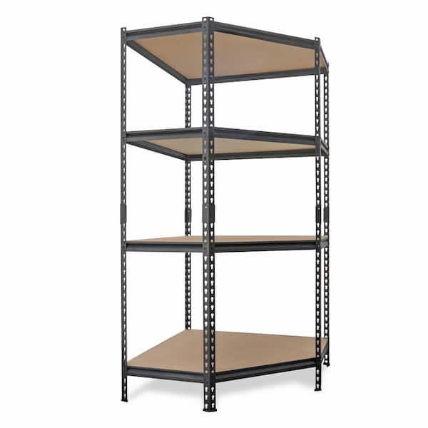 Pro Series 4-Tier Steel Garage Storage Corner Shelving Unit in Matte Black, HDF Racks (36 in. W x 72 in. H x 36 in. D)