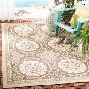 Courtyard Beige/Dark Beige 7 ft. x 10 ft. Border Indoor/Outdoor Patio  Area Rug