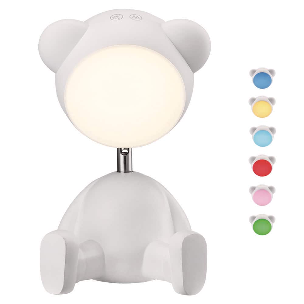White 11.125 in. Indoor Teddy Bear Table Lamp with Dimmable and RGB Color Changing Features price history on PriceWatchPro