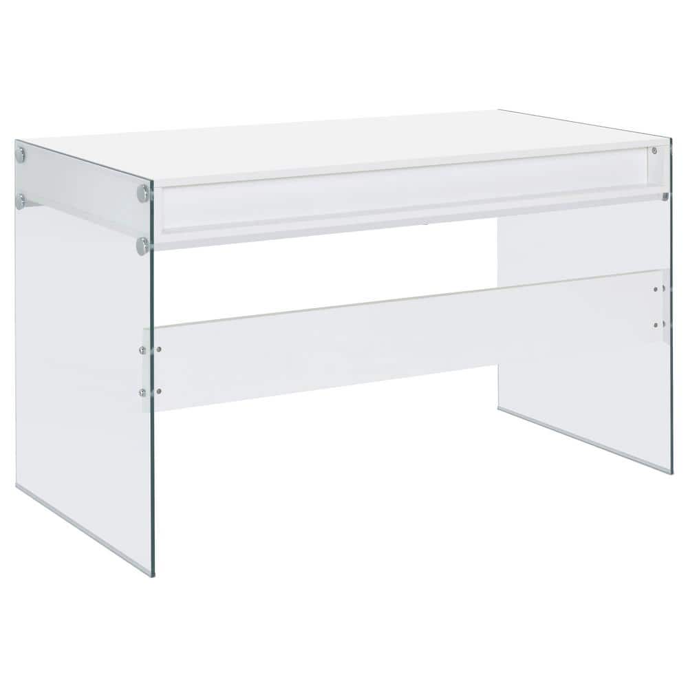 Contemporary Glossy White Home Office Desk with Tempered Glass Supports