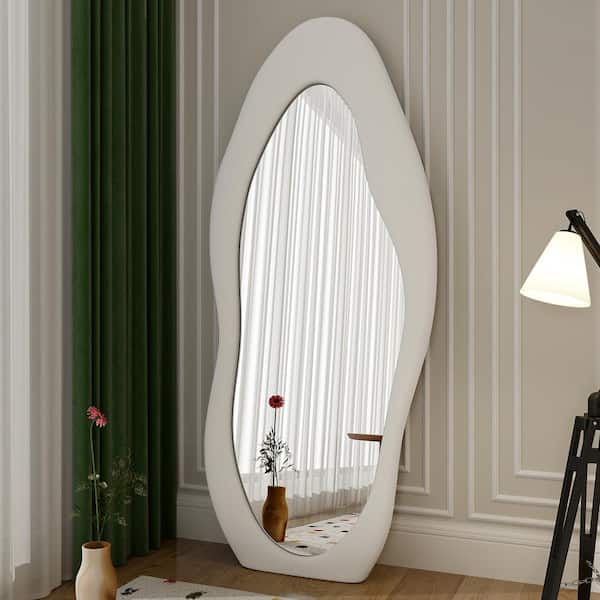 30 in. W x 71 in. H Irregular White Flannelette Wood Framed Cloud Shaped Full Length Mirror