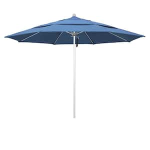 11 ft. Silver Aluminum Commercial Market Patio Umbrella with Fiberglass Ribs and Pulley Lift in Frost Blue Olefin