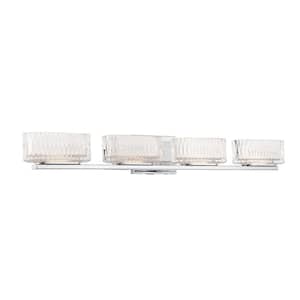 Sparren 35.125 in. 4-Light Chrome LED Vanity Light Bar with Clear Pressed Glass Shades