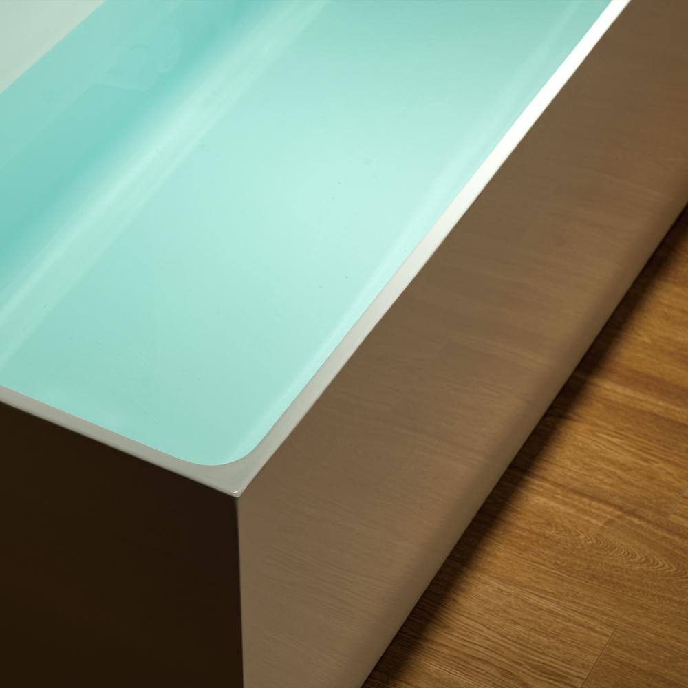 59-Inch White Acrylic Rectangular Freestanding Soaking Bathtub