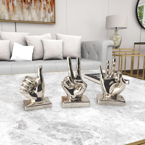 CosmoLiving by Cosmopolitan Silver Porcelain Hands Sculpture (Set of 3)