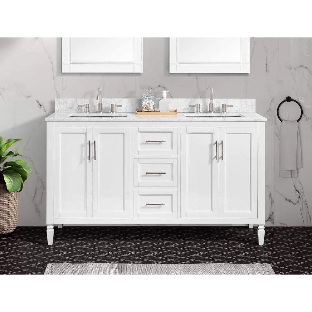 Home Decorators Collection Merryfield 61 in. Double Sink Freestanding Dark  Blue-Grey Bath Vanity with White Carrara Marble Top (Assembled)  19112-VS61-DG - The Home Depot