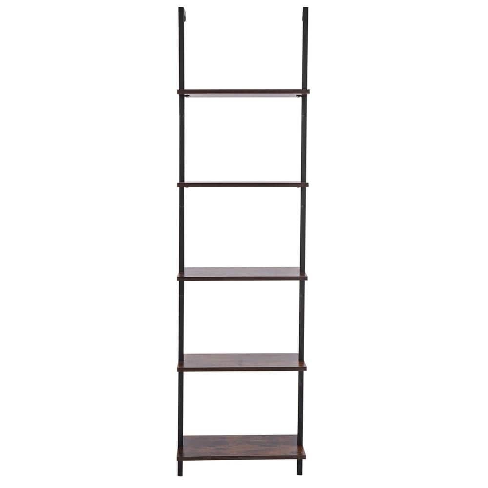 Ladder Shelf 5-Tier 18.9 x 11.8 x 70 in. Wall-Mounted Metal Frame P2 Particleboard 50 lbs. per Layer Black Bookshelf price history on PriceWatchPro