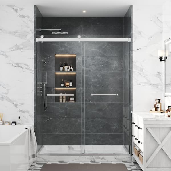 44-48 in. W x 76 in. H Double Sliding Frameless Shower Door in Chrome Finish with SGCC Certification Clear Glass