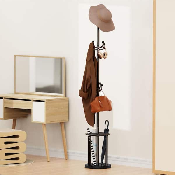 Freestanding Coat Rack Black Metal Umbrella Stand with 12-Hooks Sturdy Base Easy Assembly for Entryway Office
